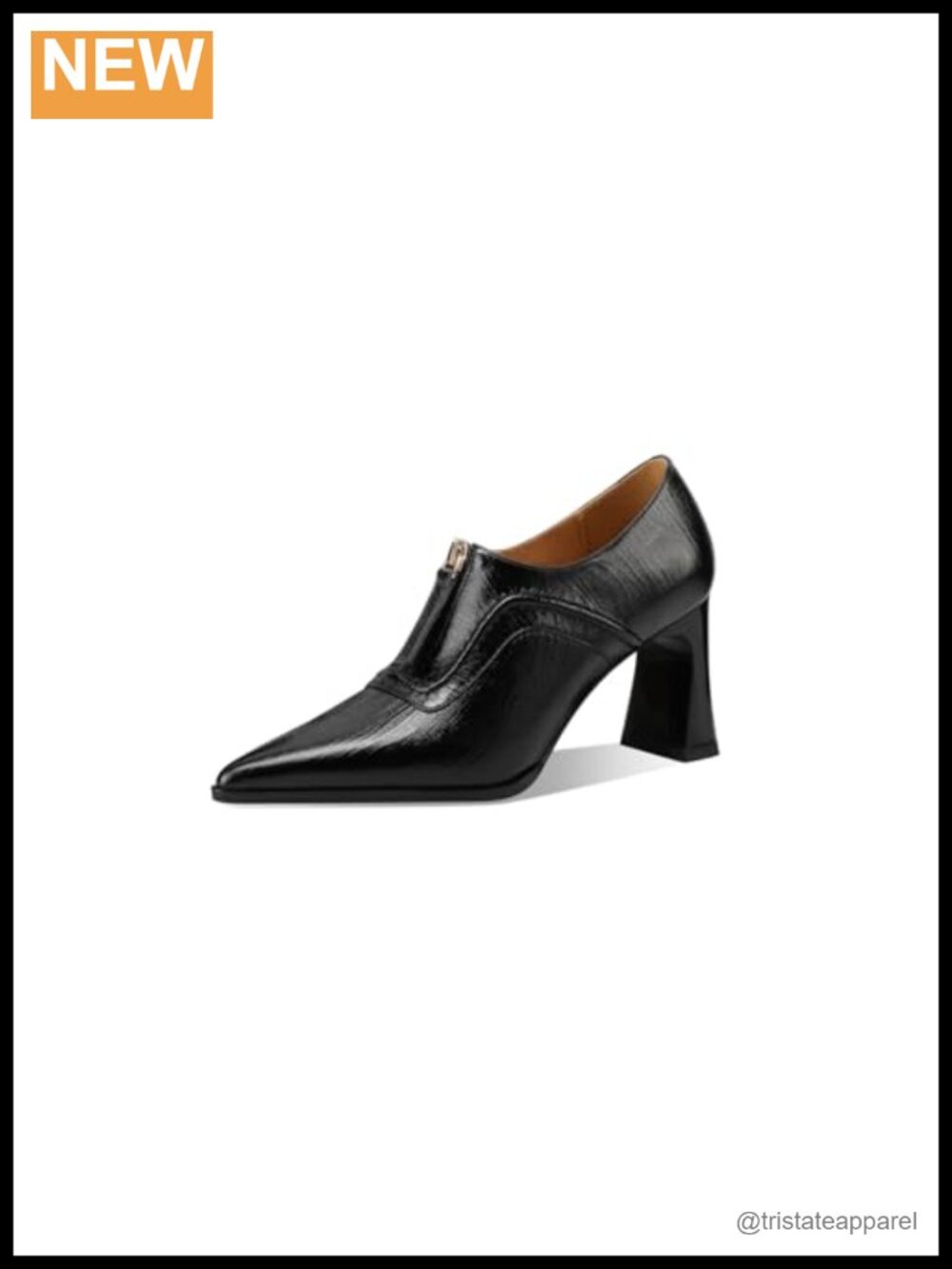 Genuine Leather Pointed Toe Mid Heel Pumps with Zipper